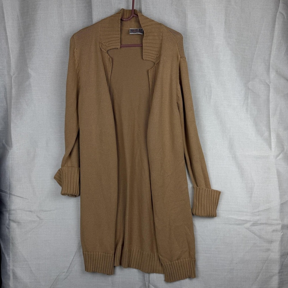 VTG Bill Blass Jeans Cardigan Sweater Womens Small Brown Collared Open Front